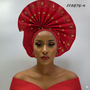 Nigerian Aso Oke Fashion Headtie Tela amarilla de Ankara con cuentas para fiestas Salidas casuales Pesca Último diseño - Product Image 4