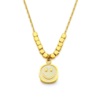 Lincy mode nacre acier inoxydable plaqué or sourire visage pendentif collier coquille colliers de perles pour les femmes