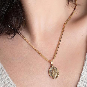 Collana con ciondolo ovale per uomo e donna, catena a maglie, gioielli alla moda, regalo per l'uso quotidiano - Product Image 2