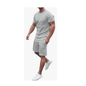 Conjunto de ropa de abrigo informal de algodón de 2 piezas de talla grande para hombre de verano al por mayor técnica bordada de tejido de terciopelo multicolor personalizada - Product Image 3