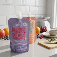 Pochettes souples personnalisées avec bec verseur pour boissons, jus et aliments, de qualité alimentaire, avec bouchon de 8,6 mm, disponibles en 250 ml, 500 ml, 100 ml, 1000 ml
