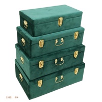Ensemble de 4 coffres de rangement en bois recouverts de velours de style européen, forme rectangulaire, capacité >35L, charge >10kg, poignées et couvercle faits à la main