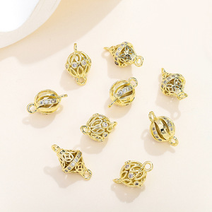 Copper Plated Gold Inlaid Zircon Hollow Double Ball Pendant Small DIY Jewelry Accessory Bracelet Earring Craft Material - Product Image 1