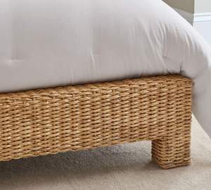 Muebles de Dormitorio de Estilo Clásico, Mezcla de Materiales Tejidos de Ratán y Madera, Cama con Base de Plataforma - Product Image 6