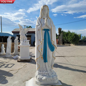 YOUFINE 가톨릭 종교 실물 크기 기도에 묵주와 장미가 있는 흰색 대리석 성소 루르드 조각 - Product Image 6