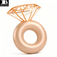 Bouée gonflable géante en forme de bague de fiançailles diamantée, couleur or champagne de luxe, pour piscine et douche nuptiale
