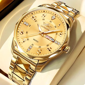 Nouvelle montre pour homme avec bracelet en acier, bracelet en forme de losange, calendrier, affichage de la semaine, montre à quartz résistante à l'eau pour homme - Product Image 4