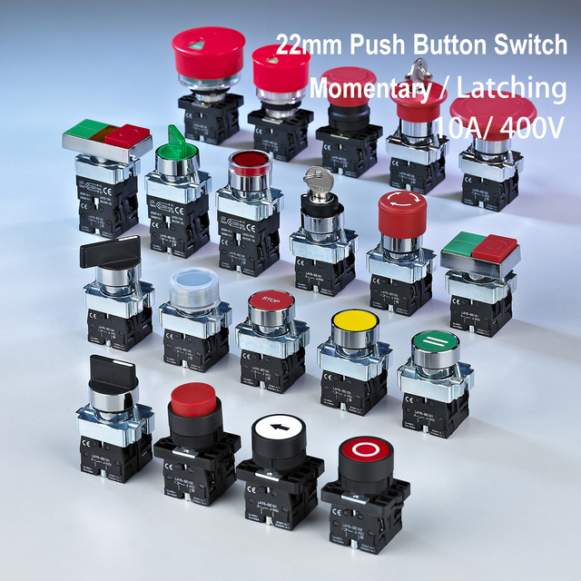 22mm Spring Return Momentary Self-reset Circular Flat Pushbutton Switch with on off Symbol Illuminated Power Start Stop Switch