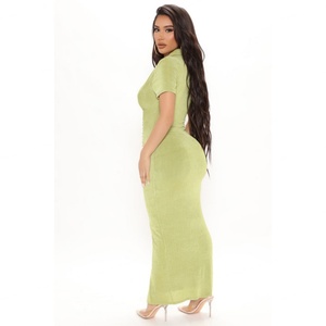 Robe longue moulante décontractée et sexy pour femme, froncée à boutons sur le devant, qualité supérieure, fabrication OEM - Product Image 4