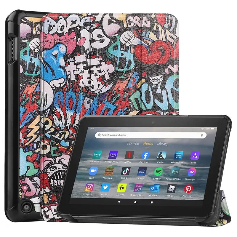 Shockproof Colorful Cartoon Pattern Case With Stand Leather Flip Tablet Case For Kindle Fire 7 2022 Fire7 Paperwhite 2021