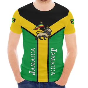 Vente en gros de t-shirts jamaïcains à manches courtes personnalisés avec impression numérique 3D pour activités de plein air hommes femmes avec graphique Lion