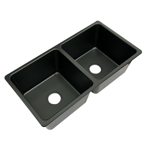 Grand évier de cuisine moderne <span class=keywords><strong>en</strong></span> résine noire et blanche polie au-dessus du comptoir facile à nettoyer 34*18 "double cuvette avec deux trous - Product Image 4