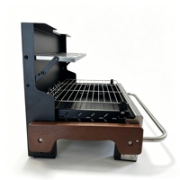 Mini barbecue portable pliable en acier inoxydable avec poignée en bois pour pique-nique et extérieur