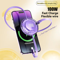 Câble rétractable 100W 6A Super Fast Charge Type-C Câble de chargeur USB 1M Charge rapide Compatible avec les appareils USB-C