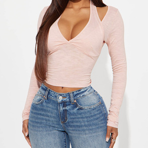 FS10912A nuovi vestiti <span class=keywords><strong>Streetwear</strong></span> da donna a manica lunga top tinta unita T Shirt - Product Image 4