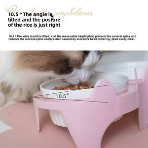 Mangkuk ganda keramik untuk anjing kucing, mangkuk air makanan hewan peliharaan ramah lingkungan kaki tinggi mulut miring melindungi tulang belakang tengkuk hewan peliharaan - Product Image 4