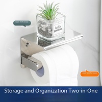 Distributeur de papier toilette en acier inoxydable chromé, porte-papier toilette chromé pour salle de bain avec étagère, fixation murale