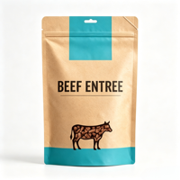 Sac d'emballage alimentaire en papier kraft brun de qualité alimentaire avec fermeture éclair, pochette gaufrée avec trou de suspension et fenêtre découpée pour croquettes pour chiens et chats