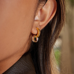 Stainless Steel Color-Blocked Double Hoop Earrings Geometric Design For Fashion Dangle Earrings - Product Image 3