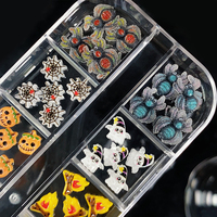 12 grilles 60 pièces Halloween Nail Art breloques bijoux Mini drôle dessin animé fantôme citrouille araignée chauve-souris bricolage Nail Art décoration outil