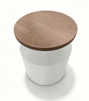 Table d'appoint de luxe écologique et durable, personnalisée, artistique, avec plateau en bois et base conique blanche