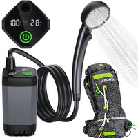 Douche de camping portable améliorée avec batterie longue durée 7800 mAh, pompe, affichage numérique intelligent et tête de douche à détection de température en plastique