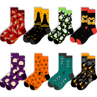 Chaussettes fantaisie d'Halloween en coton jacquard haute densité 200N, chaussettes amusantes à motifs citrouille, crâne, chauve-souris, chaussettes de fête d'Halloween
