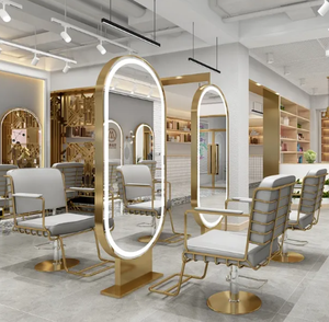 Espejo LED de Doble Cara de Lujo, Diseño Moderno, Estación de Metal para Barberías y Salones de Belleza - Product Image 1