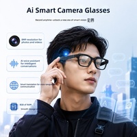Nouvelles lunettes intelligentes IA transfrontalières T100 avec caméra 8MP, mémoire 8 Go, enregistrement photo/vidéo, reconnaissance d'objets IA, traduction et écran tactile