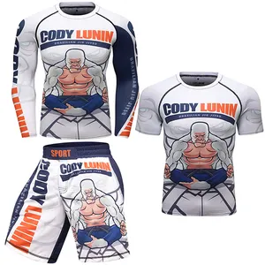 Ensemble 3 pièces Cody Lundin vêtements de sport pour hommes Combat jiu jitsu bJJ Rashguard Chemises de compression + pantalons Kits d'entraînement à la course à pied