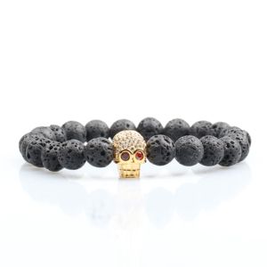 2019 nuevo popular cráneo pulsera de cadena cz pulsera de cráneo 8mm cuentas de lava pulsera para los hombres - Product Image 5