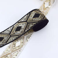 Bande décorative éco-responsable en dentelle française ornée de paillettes pour robes de soirée, style ethnique, pour chaussures et sacs