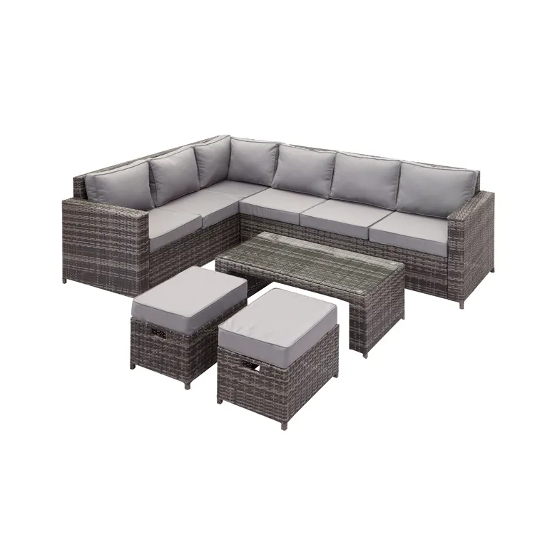 Durable Rattan Garden Corner Sofa with Dining / Coffee Table Set