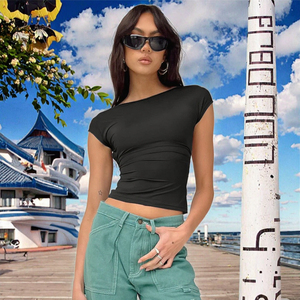 Haut court moulant sexy et décontracté pour femme, dos nu, ajouré, respirant, imprimé numérique uni, teinture unie - Product Image 3