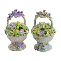 Boîte à bijoux en émail style Ins, motif panier de fleurs bleu frais, incrustation de diamants, design floral coloré, mini artisanat métallique
