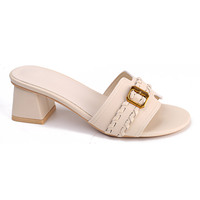 Sandales polyvalentes légères à talon carré pour femme, avec brides tressées et boucle dorée, idéales pour le bureau, les soirées, l'été et le printemps