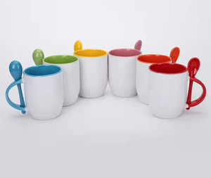 Tasse à café en céramique vierge pour sublimation de couleur intérieure, mugs personnalisés imprimés en gros avec cuillère - Product Image 1