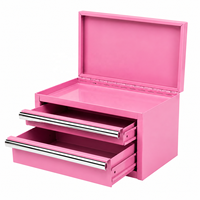 Vente en gros de coffre à outils en acier rose miniature de haute qualité Guanpin, avec couvercle rabattable, 2 tiroirs, organisateur de bureau, garantie d'un an
