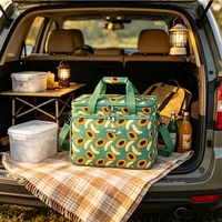 Faltbare Polyester-Camping-Bestecktasche für 4 Personen mit großem Kühlfach, Tragegriff und Schultergurt zum Kälteerhalt