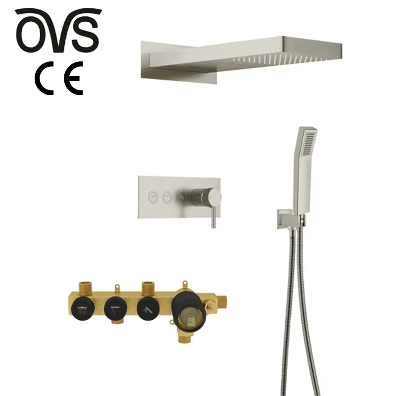OVSファッションスタイル真鍮滝レインシャワー蛇口3機能ホットコールドガンメタルバスルームシャワーセット