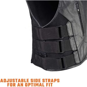 2025 LKM3786 Gilet en cuir noir de style SWAT pour hommes pour moto et course automobile Velcro-4X-Large latérales réglables - Product Image 3