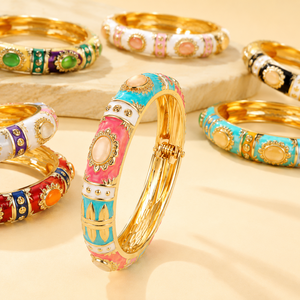 กำไลข้อมือแฟชั่นผู้หญิง Daili ดีไซน์เปิดรูปตาแมว ลวดลายเคลือบสี โลหะผสมสังกะสี สไตล์ชาติพันธุ์คริสเตียน สำหรับผู้ใหญ่ ลายหยดน้ำมัน - Product Image 3