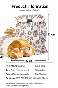 Sac en tissu réutilisable pour le stockage des aliments, en lin biologique avec cire d'abeille, pliable, avec longues poignées, pour pain fait maison au levain, 13 x 17 pouces - Product Image 2