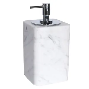 Sabonete de mármore natural, dispensador de sabão líquido de mármore branco e natural com bomba de ar, feito à mão, dispensador de sabão arredondado, branco, mármore de quadara