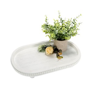 Wooden Beaded Desktop <b>Tray</b> Oval Black Solid Wood <b>Storage</b> Coffee Cup Holder Decorative Plate For Home Office Use - Product Image 5