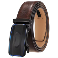 Ceinture en cuir pour homme sur mesure OEM en gros LY36-24481-1 avec garniture bleue, texture verticale, boucle automatique à cliquet, en cuir de vachette huilé et ciré