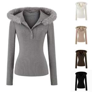 Suéter Casual Elegante de Algodón de Color Sólido, Antiarrugas, Grueso, para Invierno, con Mangas Largas Ajustadas - Product Image 1