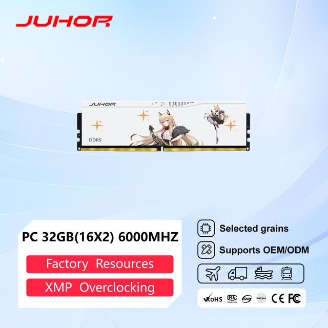 JUHOR 32GB Kit (2x16GB) DDR5 6000MHz CL28 1.4V Low Voltage ECC RAM, 3Y Warranty, CE/FCC/RoHS, ShenZhen OEM Direct