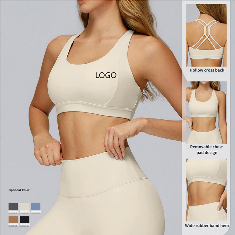 Custom Logo Yoga Bra Women High Support Cloud-Feel Breathable Nylon Spandex Padded Cross Back Shockproof Running Gym Workout Bra