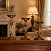 Grand chandelier vintage français en bois de hêtre massif, support à bougies antique en bois, centre de table décoratif haut de gamme pour la maison